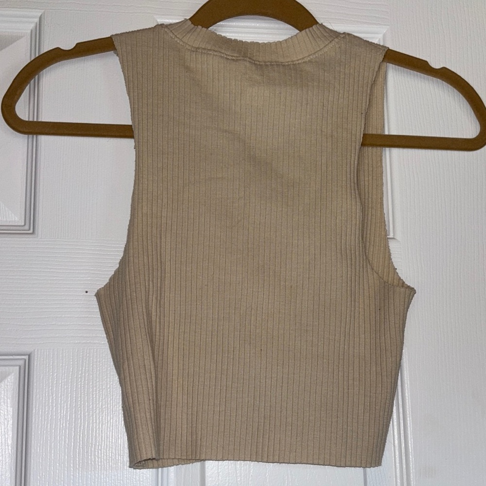 Tan Ribbed Sleeveless Top - Picture 3 of 5